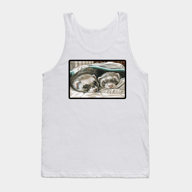 Napping Ferret Buddies - Black Outlined Version Tank Top by Nat Ewert Art